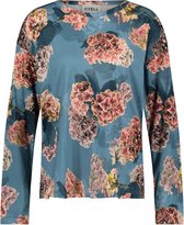 Cyell HORTUS DREAM dames pyjamatop lange mouwen - Blauwe bloemenprint - Maat 44 Blauw met rozekleurige bloemen maat 44 (XXL)