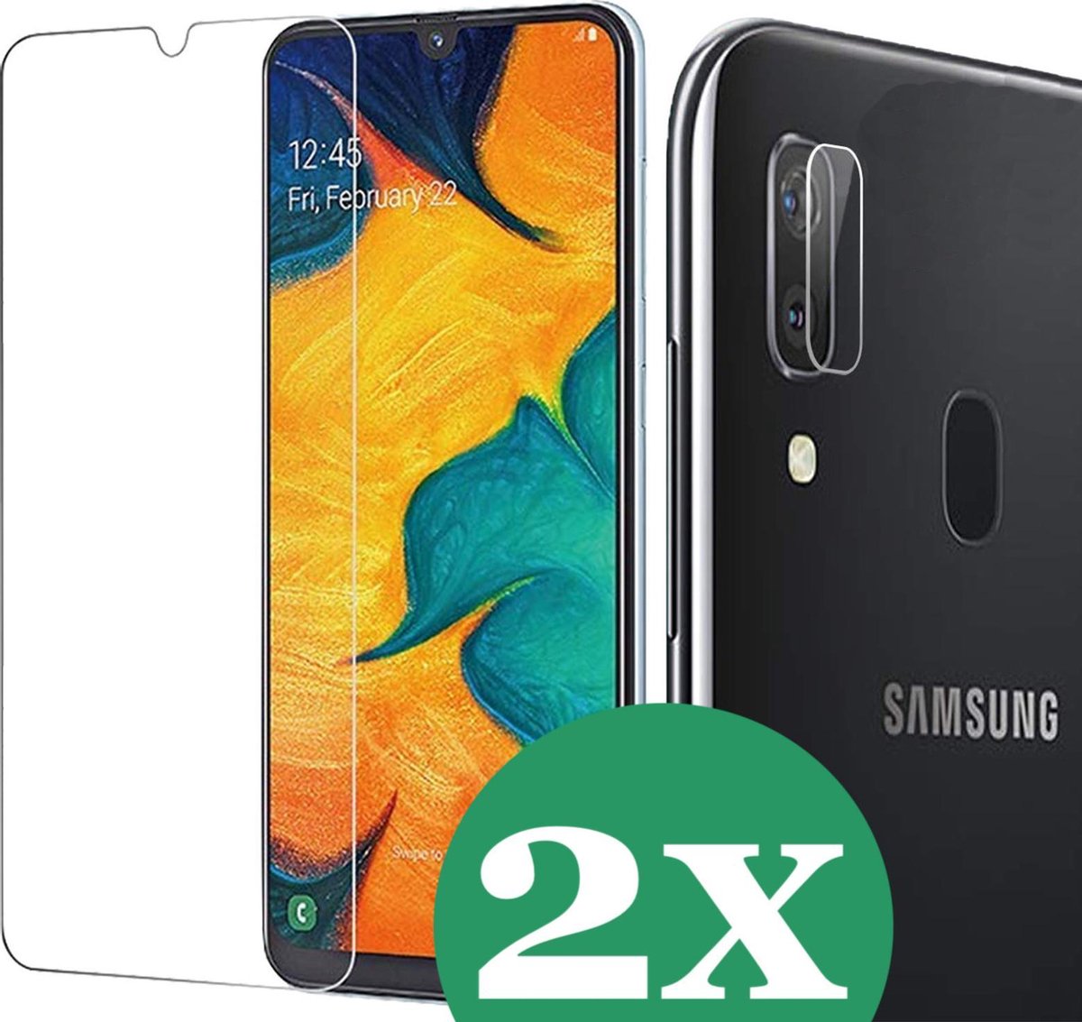 2x Screenprotector geschikt voor Samsung Galaxy A30 - 2x Camera Screen Protector Glas