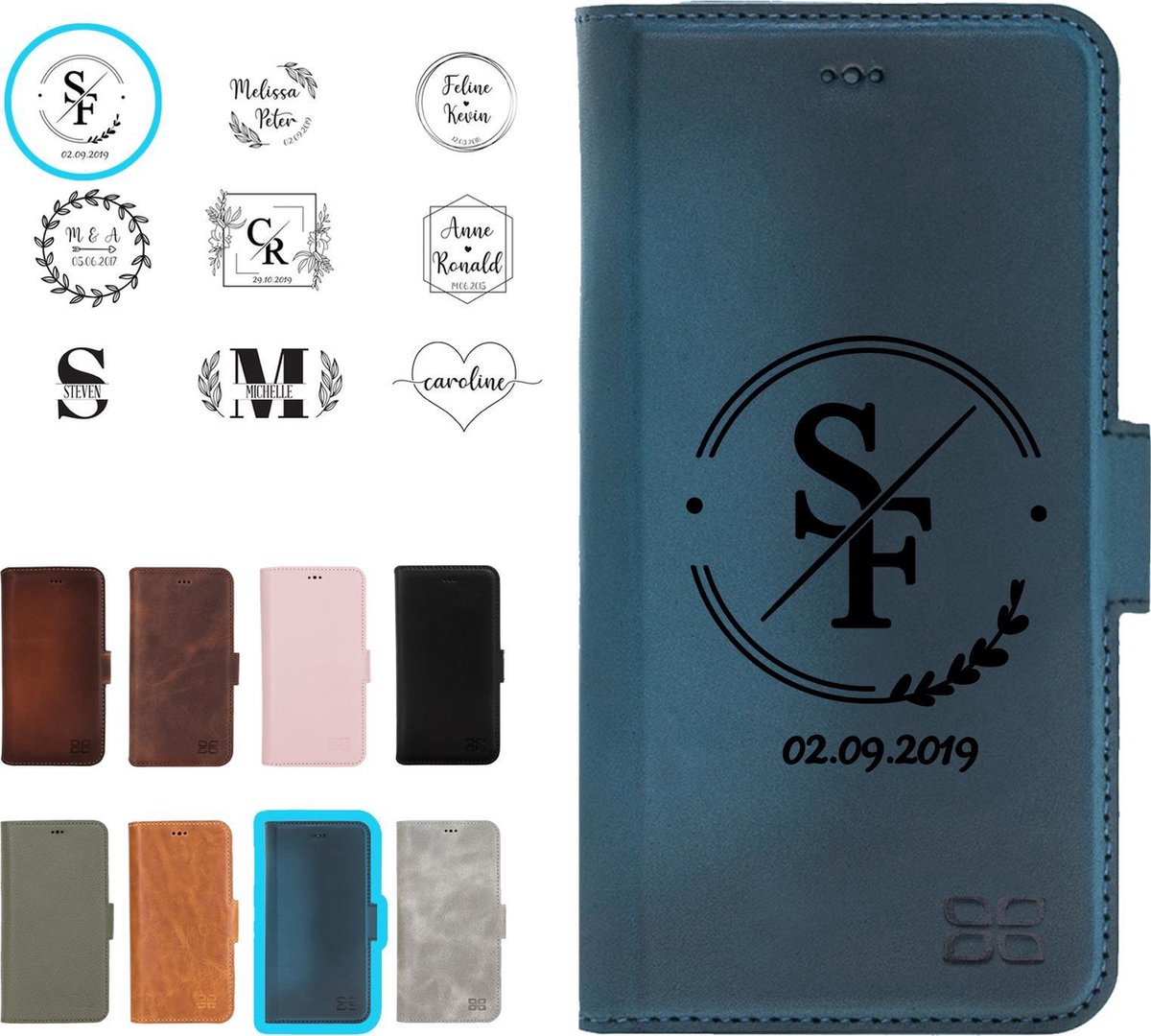 Pulledro geschikt voor iPhone 13 leren BookCase hoesje Gepersonaliseerde Tekst
