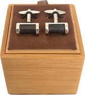 Stalenmanchetknopen + houten inlay en houten doosje DJW07-a