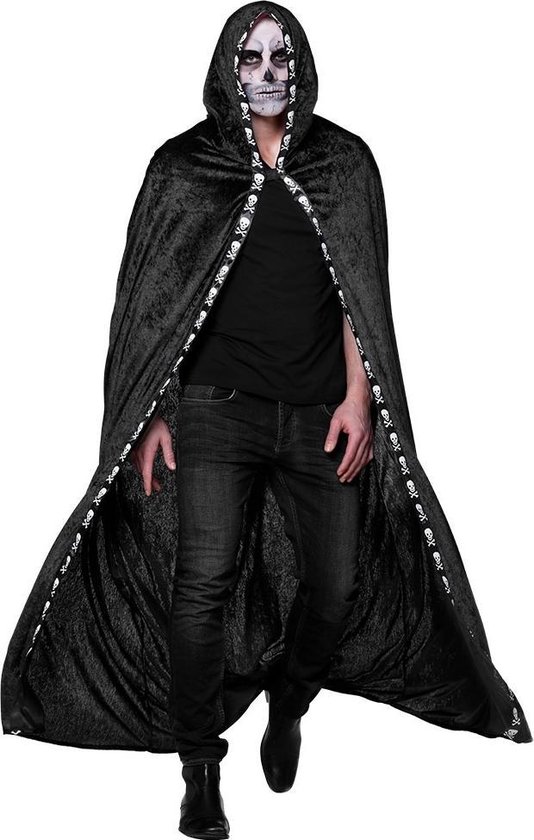 Luxe zwarte fluweelachtige skelettencape voor volwassenen - Verkleedattribuut - One size