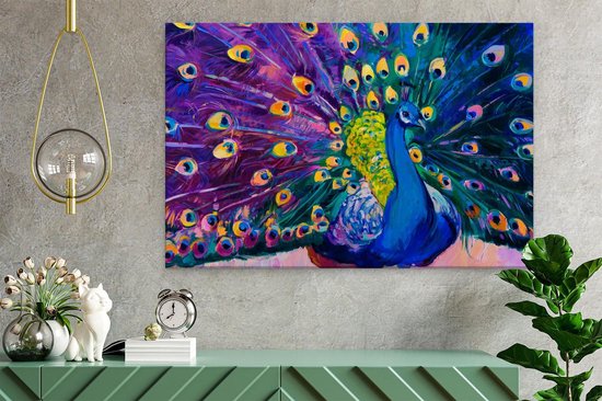 Artaza - Peinture Sur Toile - Paon Aux Ressorts De L'huile - Abstrait - 60x40 - Photo Sur Toile - Impression Sur Toile