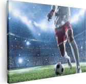 Artaza Canvas Schilderij Voetbal Speler Met De Bal In Een Druk Stadion  - 80x60 - Foto Op Canvas - Canvas Print