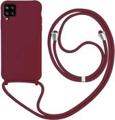 Samsung Galaxy A22 5G Hoesje Bordeaux Rood - Siliconen Back Cover met Koord