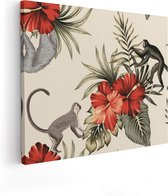 Artaza Canvas Schilderij Tropische Bloemen Met Apen Achtergrond - 100x80 - Groot - Foto Op Canvas - Canvas Print