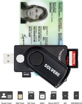 Solvere eID Kaartlezer Identiteitskaartkaart met extra USB C - ID Kaartlezer - SD Kaartlezer - Micro SD Kaart - Multifunctionele - Card Reader België - Voor Mac & Windows & Linux -
