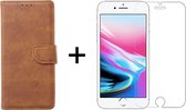 iPhone 7/8/SE 2020 hoesje bookcase bruin apple wallet case portemonnee hoes cover hoesjes - 1x iPhone 7/8/SE 2020 screenprotector