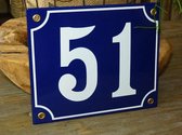 Emaille huisnummer 18x15 blauw/wit nr. 51