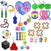 Fidget Toys pakket, Fidget Toys Box, Fidget Toy set,  33 stuks,  Rainbow Heart Push pop bubble, Simple dimple, Exercise muscle, Stretchy strings, Marble and Mesh, Rainbow football fidget, Fli