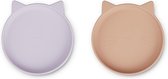 Olivia Plate - 2 Pack Siliconen Bordjes Cat Light Lavender Rose Mix | Liewood
