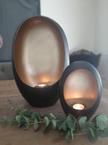 Alinterieur - Set van 2 Standing Eggs - Incl theelichthouder - ZwartGoud - Smal en Medium - 21x15x9 en 38x25x9