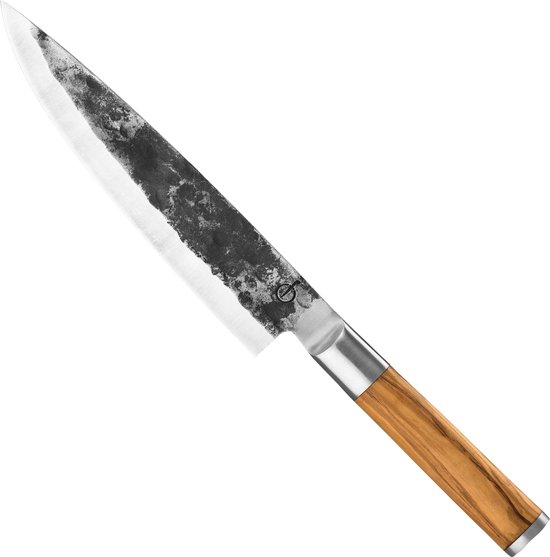 Forged Olive Koksmes 20cm – Olijfhout – In Houten Giftbox