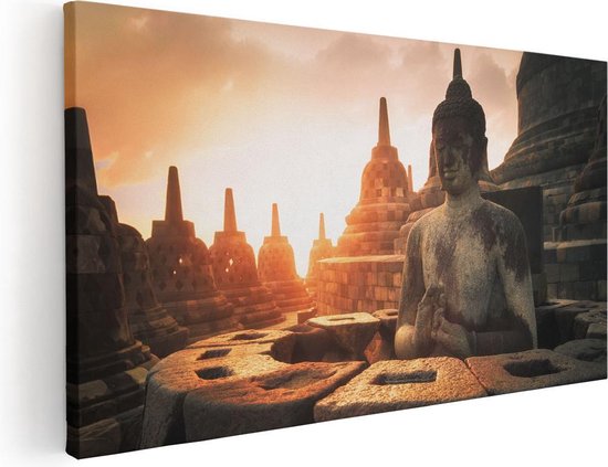 Artaza Canvas Schilderij Boeddha Beeld In Een Tempel - 100x50 - Groot - Foto Op Canvas - Canvas Print