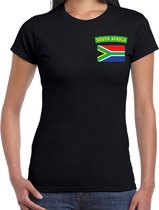 South-Africa t-shirt met vlag zwart op borst voor dames - Zuid-Afrika landen shirt - supporter kleding L