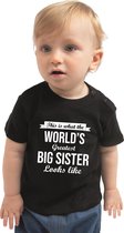 Worlds greatest big sister/ de beste grote zus cadeau t-shirt zwart voor babys / meisjes - shirt voor zussen 74 (5-9 maanden)