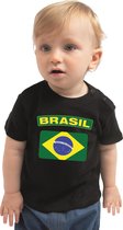 Brasil baby shirt met vlag zwart jongens en meisjes - Kraamcadeau - Babykleding - Brazilie landen t-shirt 74 (5-9 maanden)