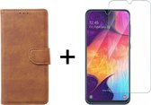 Samsung A70 Hoesje - Samsung Galaxy A70 hoesje bookcase bruin wallet case portemonnee hoes cover hoesjes - 1x Samsung A70 screenprotector