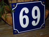 Emaille huisnummer 18x15 blauw/wit nr. 69