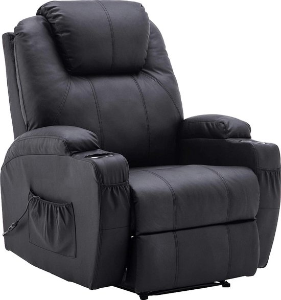 Monkey's Elektrische Massagestoel - Massagestoel - Relax stoel - Chill stoel - Zwart - Kunstleer - Tv stoel - Warmtefunctie - Lig en trilfunctie - 92 x 92 x 109 cm