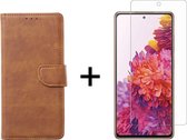 Samsung S20 FE Hoesje - Samsung Galaxy S20 FE hoesje bookcase bruin wallet case portemonnee hoes cover hoesjes - 1x Samsung S20 FE screenprotector
