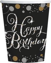 feestbekers met tekst zwart/glitter 26 cl 8 stuks