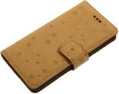 Made-NL vijf pasjes (Samsung Galaxy A72 (4G)) Book case suede Beige goud glitter ster robuuste schijfmagneet