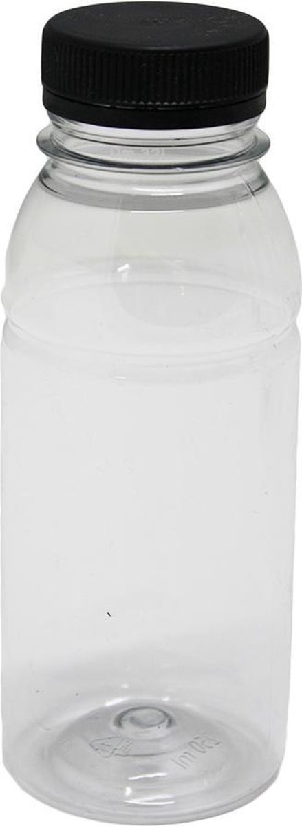 100x Pet Fles Helder 250ml | Gerecycle RPet Sap Frisdrank Fles Transparant met Zwart Schroefdop | Catering Verjaardag Feest Disposable