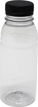 100x Pet Fles Helder 250ml | Gerecycle RPet Sap Frisdrank Fles Transparant met Zwart Schroefdop | Catering Verjaardag Feest Disposable