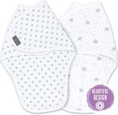 Inbakerdoek - 0-3 maanden - Baby Swaddle wrap - 2-Pak - wit/grijs - 100% katoen
