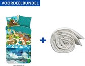 Dekbedovertrek voor Kinderen - Eenpersoons - 140x200/220cm - Inclusief 1 Kussensloop - 100% Versterkt Katoen - Prehistoric + Wasbaar Microfiber Dekbed - 140x200cm - Wit