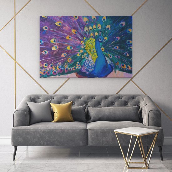 Artaza - Peinture sur toile - Paon avec des Ressorts colorées à l'huile - Abstrait - 120 x 80 - Groot - Photo sur toile - Impression sur toile