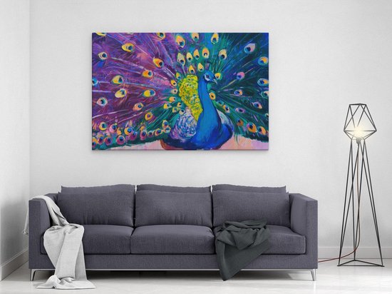 Artaza - Peinture sur toile - Paon avec des Ressorts colorées à l'huile - Abstrait - 120 x 80 - Groot - Photo sur toile - Impression sur toile