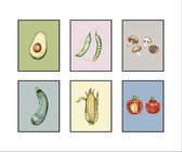 Poster Set 6 Advocado Boontjes Courget Paddenstoelen Tomaat Mais Groente / Fruit Poster Handgetekend - Keuken - Muurdecoratie - 40x30cm - PosterCity