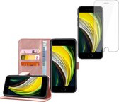 Hoesje geschikt voor iPhone SE 2020 / 8 / 7 - Book Case Portemonnee Roségoud met Screenprotector