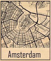 City Map Amsterdam- Stadskaart in hout geëtst - Map / Art Amsterdam - Wal Art - 20 - 30 CM
