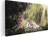 Artaza Canvas Schilderij Tijger In De Jungle Met Zonneschijn - 40x20 - Klein - Foto Op Canvas - Canvas Print