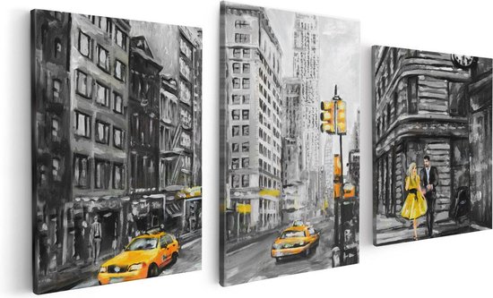 Artaza - Triptyque de peinture sur toile - Dessin de New York peint - Zwart Wit - 120x60 - Photo sur toile - Impression sur toile
