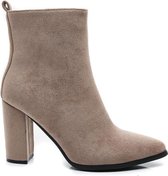 Ideal shoes-Dames enkellaarsje-met hak-beige-suede look