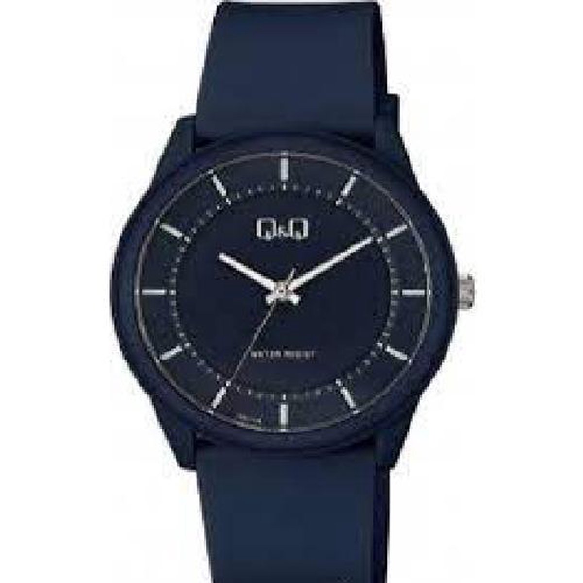 QQ VS60J005Y - Horloge - Analoog - Sport - Unisex - Plastic band - Rond - Cijfers - Kunststof - Donkerblauw - Zilverkleurig - 3 bar waterdicht