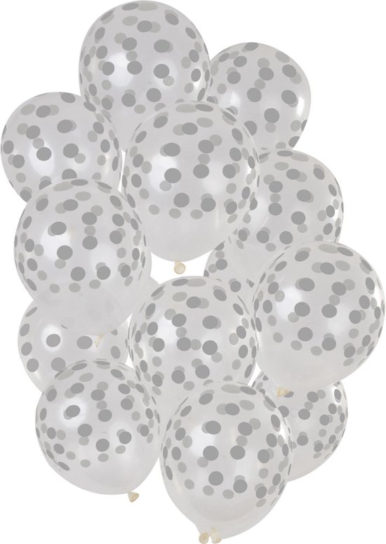 Ballons Dots Argentés Transparent 30 cm - 15 pièces