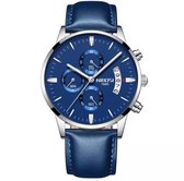 NIBOSI Horloges voor mannen - Luxe Blauw/Zilver Design - Heren Horloge - Ø42