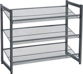 Segenn's Schoenenrek - 3 Raster Niveaus - Metalen Schoenenrek - Verstelbare Plank Platte of Schuine Planken - Stapelbaar Opbergrek voor Hal, 74 x 62,8 x 30,7 cm (B x H x D) - Donkergrijs