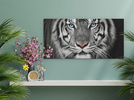 Artaza Peinture Sur Toile Tête De Tigre Aux Yeux Bleus - Zwart Wit - 60x30 - Tableau Sur Toile - Impression Sur Toile