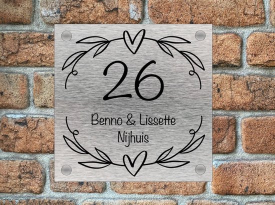 Plaque signalétique porte d'entrée couronne coeurs 3 aspect inox