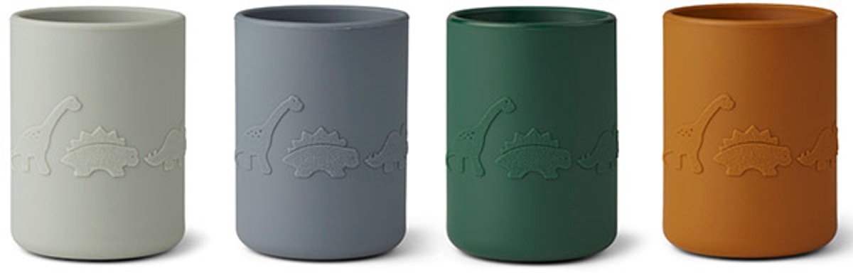 Liewood - Beker Ethan (Set van 4) - Drinkbekers - Dino Blue Multi Mix