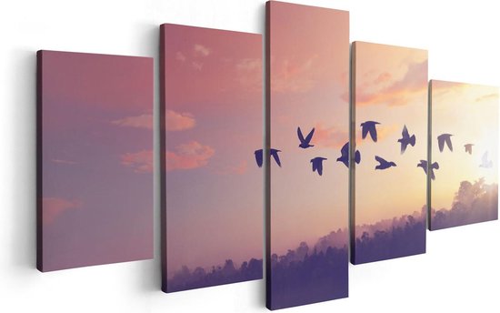 Artaza Canvas Schilderij Vijfluik Silhouet Vogels Tijdens Zonsondergang - 100x50 - Foto Op Canvas - Canvas Print