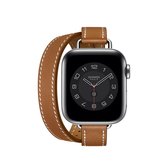 Double Tour Leren Bandje - Geschikt voor Apple Watch Series - 38/40mm - Bruin