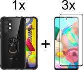 Samsung Galaxy A52s  hoesje shock proof case transparant armor case zwarte randen magneet ring hoesjes cover hoes - Full Cover - 3x Samsung A52s Screenprotector