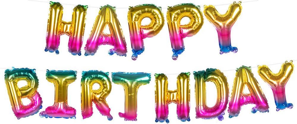 Folieballonslinger Happy Birthday regenboog kleur 8 meter x 30 cm