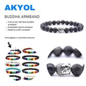 Akyol - Mala armband van natuursteen - Boeddha/Buddha - Voor heren en dames - Kralen armband - 20 cm - Zwart-Grijs